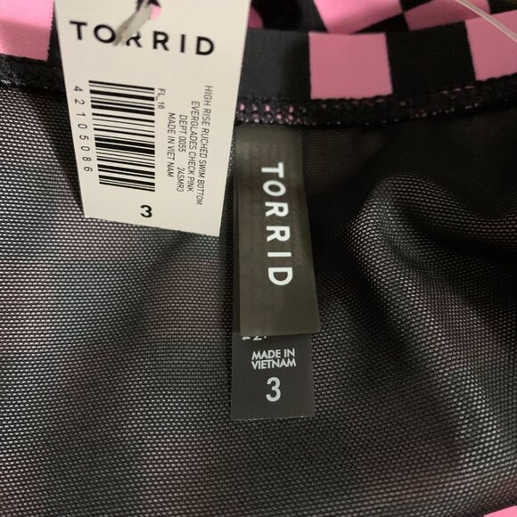 Torrid Swimsuit Swim Bottom High Waist Brief Ruched Checked Pink Plus 3 22 24 - Picture 4 of 4